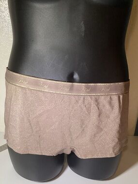 PINK Victoria's Secret shimmery taupe boyshorts with gold-accent waistband